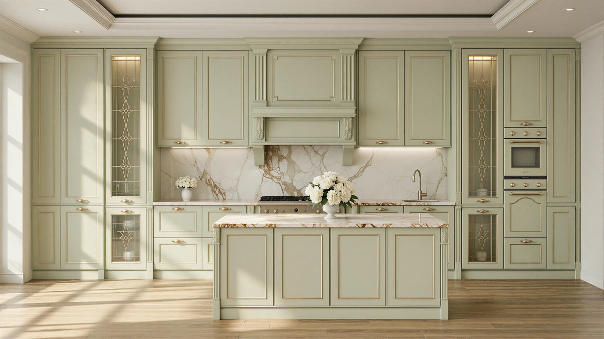 Medium Solid Glass French Transitional Kitchen Wall Paneling