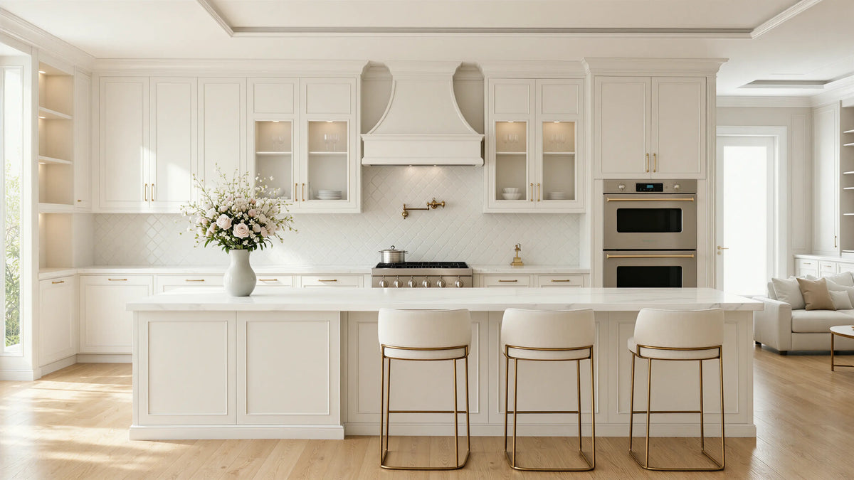 Light Solid Glass French Transitional Kitchen Wall Paneling