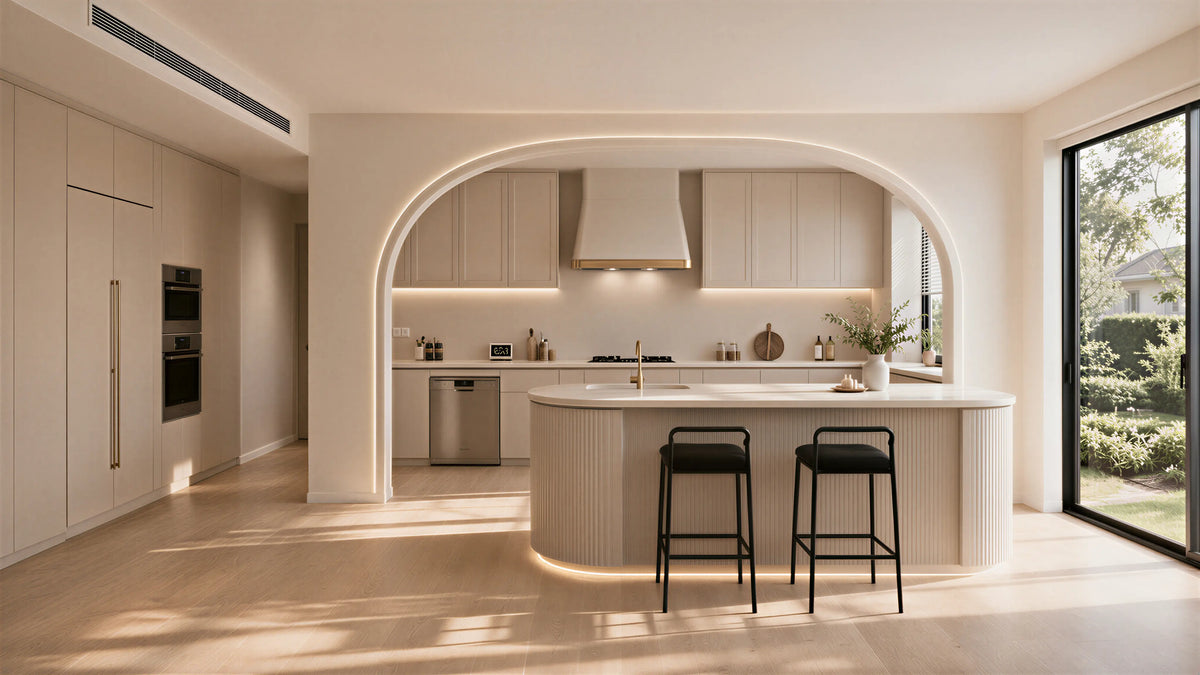 Light Solid Contemporary Kitchen Island Curved Woodwork