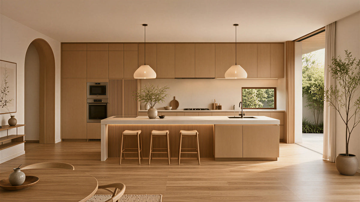 Medium Wood Modern Oriental Kitchen Island
